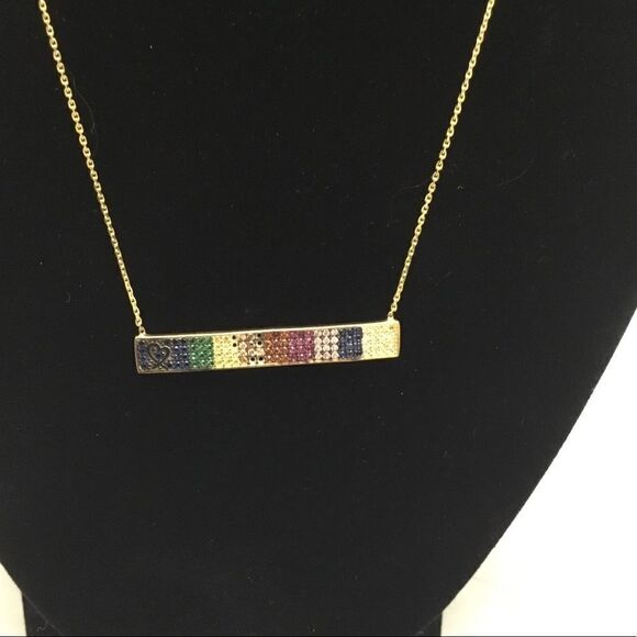 Crystal Rainbow Bar Pendant Necklace (G2) - Picture 2 of 7